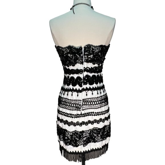 Short black and white strapless dress - Picture 4 of 5